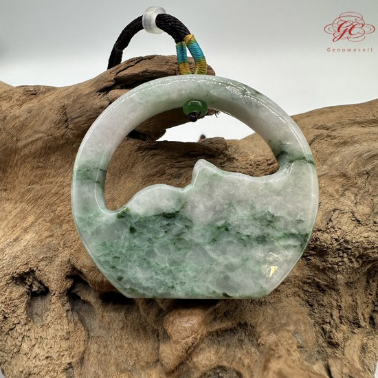 【肌容雪】天然緬甸A貨翡翠綠飄花貓咪吊墜繩 編號441