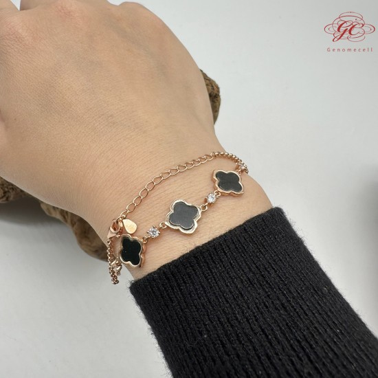 【肌容雪】天然緬甸A貨翡翠墨綠四葉草手鍊 編號455