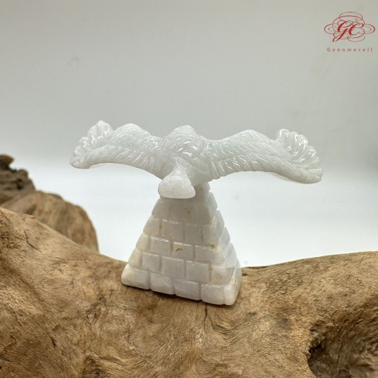 【肌容雪】天然緬甸A貨飄花翡翠老鷹金字塔擺件 編號477