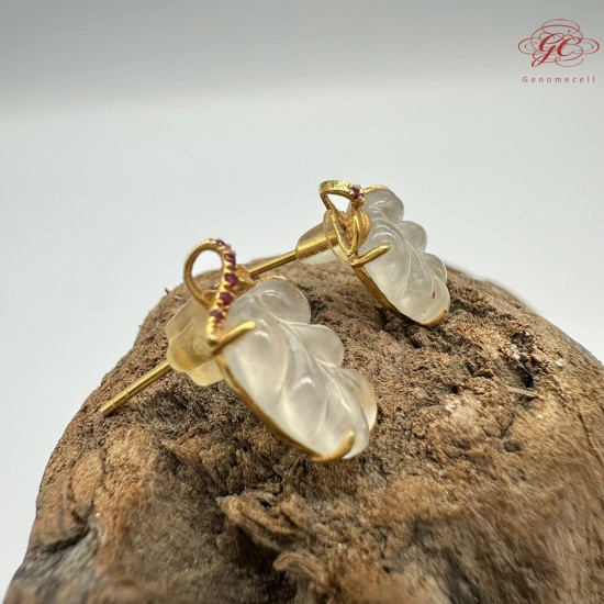 【肌容雪】天然緬甸A貨18K冰翡翠樹葉造型耳針 編號478