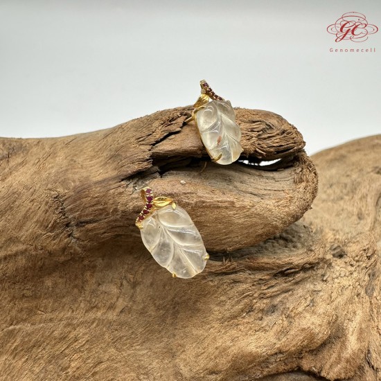 【肌容雪】天然緬甸A貨18K冰翡翠樹葉造型耳針 編號478