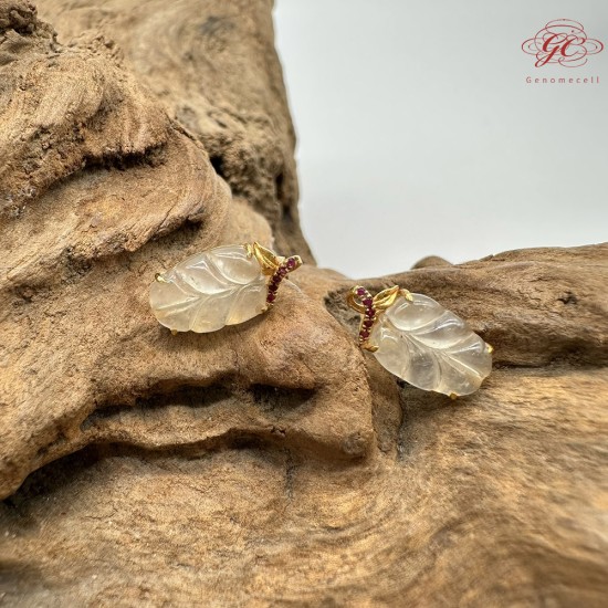 【肌容雪】天然緬甸A貨18K冰翡翠樹葉造型耳針 編號478