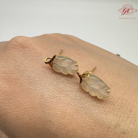 【肌容雪】天然緬甸A貨18K冰翡翠樹葉造型耳針 編號478