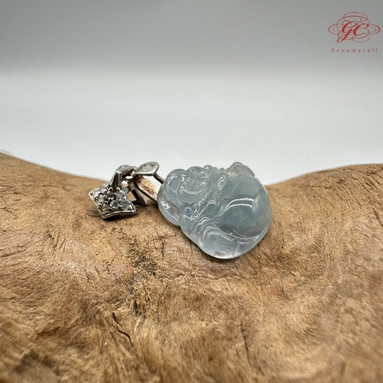 【肌容雪】天然緬甸A貨藍水翡翠彌勒佛吊墜 編號484