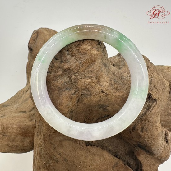 【肌容雪】天然緬甸A貨福祿壽喜紫底綠飄花圓條手鐲 編號495(鐲圍57.9mm#18號)