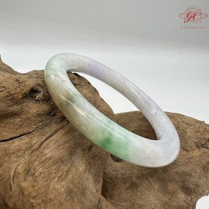 【肌容雪】天然緬甸A貨福祿壽喜紫底綠飄花圓條手鐲 編號495(鐲圍57.9mm#18號)