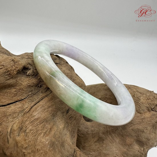 【肌容雪】天然緬甸A貨福祿壽喜紫底綠飄花圓條手鐲 編號495(鐲圍57.9mm#18號)