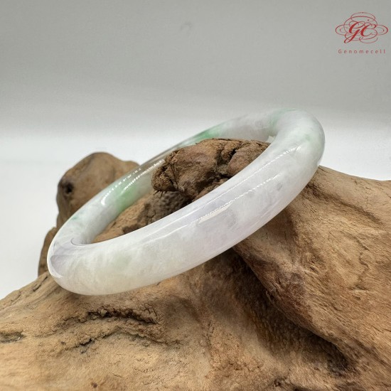 【肌容雪】天然緬甸A貨福祿壽喜紫底綠飄花圓條手鐲 編號495(鐲圍57.9mm#18號)