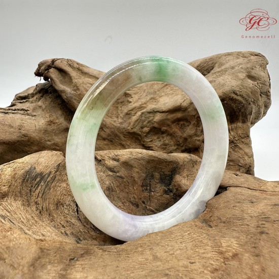 【肌容雪】天然緬甸A貨福祿壽喜紫底綠飄花圓條手鐲 編號495(鐲圍57.9mm#18號)