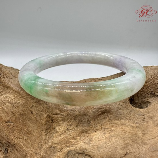 【肌容雪】天然緬甸A貨福祿壽喜紫底綠飄花圓條手鐲 編號495(鐲圍57.9mm#18號)