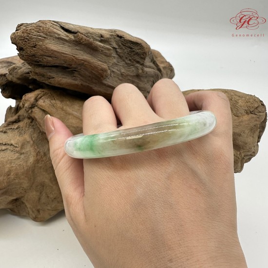 【肌容雪】天然緬甸A貨福祿壽喜紫底綠飄花圓條手鐲 編號495(鐲圍57.9mm#18號)