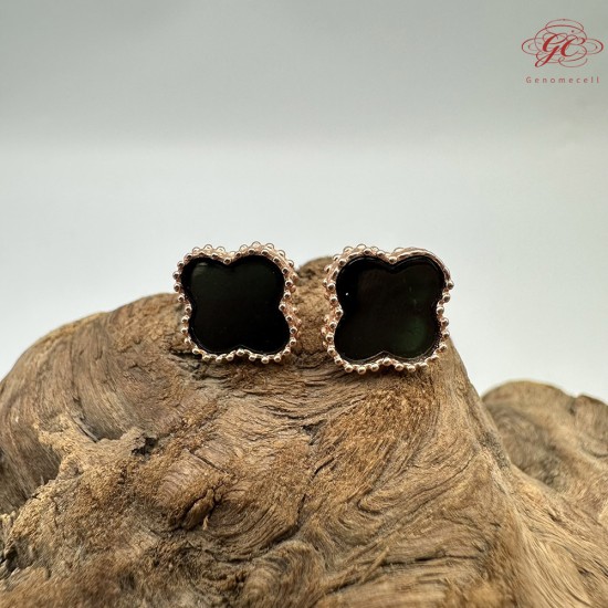 【肌容雪】天然緬甸A貨翡翠墨綠四葉草造型耳針 編號506