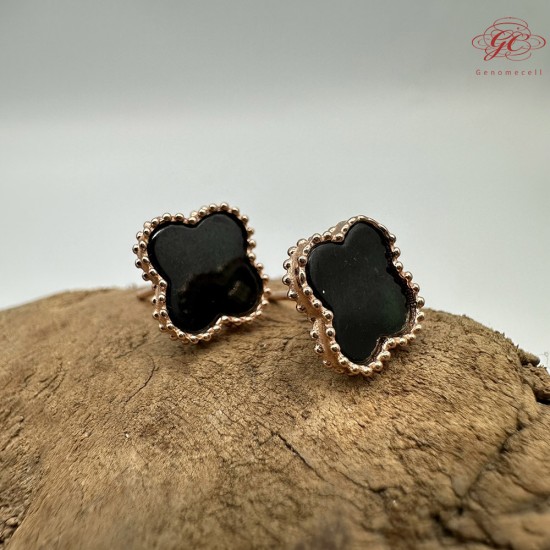 【肌容雪】天然緬甸A貨翡翠墨綠四葉草造型耳針 編號506