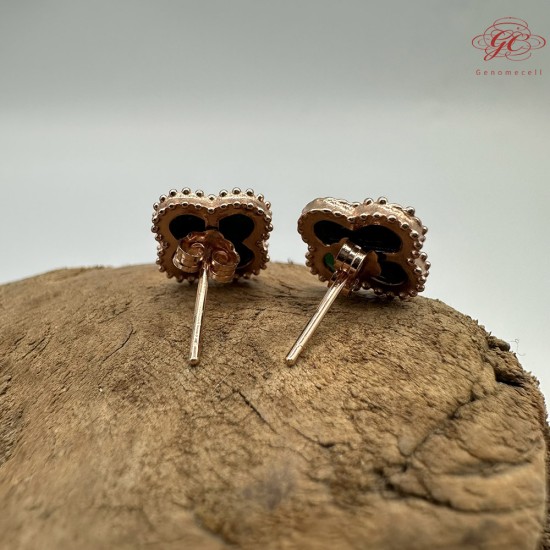 【肌容雪】天然緬甸A貨翡翠墨綠四葉草造型耳針 編號506