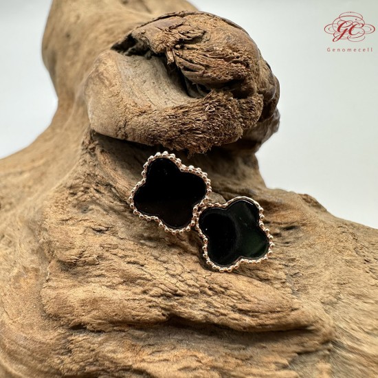 【肌容雪】天然緬甸A貨翡翠墨綠四葉草造型耳針 編號506