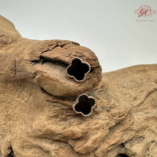 【肌容雪】天然緬甸A貨翡翠墨綠四葉草造型耳針 編號506