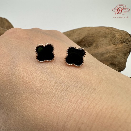 【肌容雪】天然緬甸A貨翡翠墨綠四葉草造型耳針 編號506