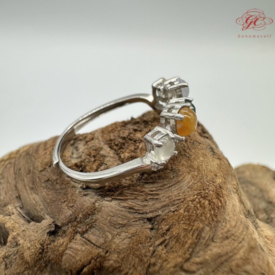 【肌容雪】天然緬甸A貨多彩翡翠鑲崁可調節戒指 編號508(戒圍19.0mm#15號)