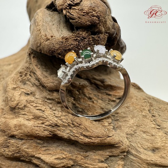 【肌容雪】天然緬甸A貨多彩翡翠鑲崁可調節戒指 編號508(戒圍19.0mm#15號)