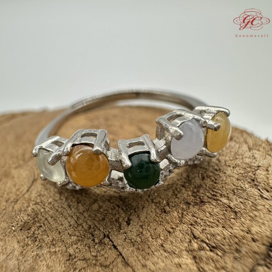 【肌容雪】天然緬甸A貨多彩翡翠鑲崁可調節戒指 編號508(戒圍19.0mm#15號)