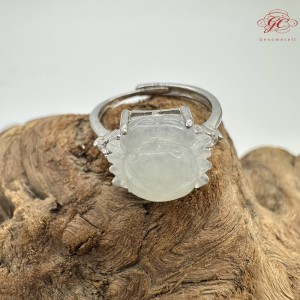 【肌容雪】天然緬甸A貨白冰翡翠螃蟹造型可調節戒指 編號516(戒圍18.0mm#14號)