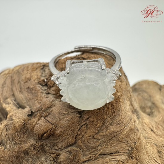 【肌容雪】天然緬甸A貨白冰翡翠螃蟹造型可調節戒指 編號516(戒圍18.0mm#14號)