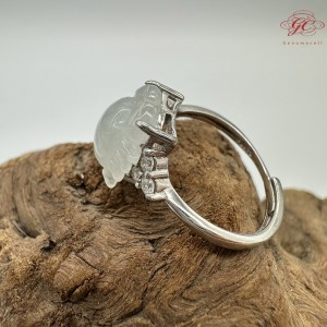 【肌容雪】天然緬甸A貨白冰翡翠螃蟹造型可調節戒指 編號516(戒圍18.0mm#14號)