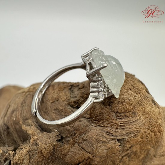 【肌容雪】天然緬甸A貨白冰翡翠螃蟹造型可調節戒指 編號516(戒圍18.0mm#14號)