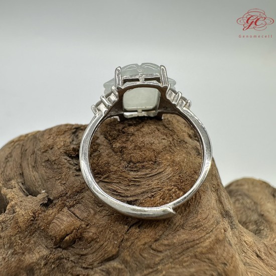 【肌容雪】天然緬甸A貨白冰翡翠螃蟹造型可調節戒指 編號516(戒圍18.0mm#14號)