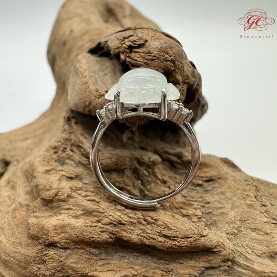 【肌容雪】天然緬甸A貨白冰翡翠螃蟹造型可調節戒指 編號516(戒圍18.0mm#14號)