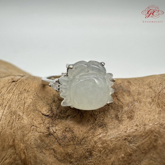 【肌容雪】天然緬甸A貨白冰翡翠螃蟹造型可調節戒指 編號516(戒圍18.0mm#14號)