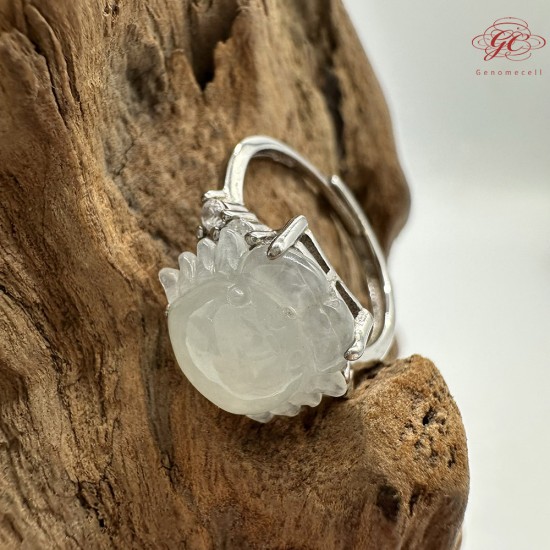 【肌容雪】天然緬甸A貨白冰翡翠螃蟹造型可調節戒指 編號516(戒圍18.0mm#14號)