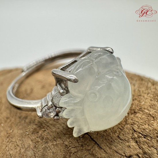 【肌容雪】天然緬甸A貨白冰翡翠螃蟹造型可調節戒指 編號516(戒圍18.0mm#14號)