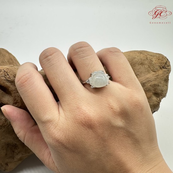 【肌容雪】天然緬甸A貨白冰翡翠螃蟹造型可調節戒指 編號516(戒圍18.0mm#14號)