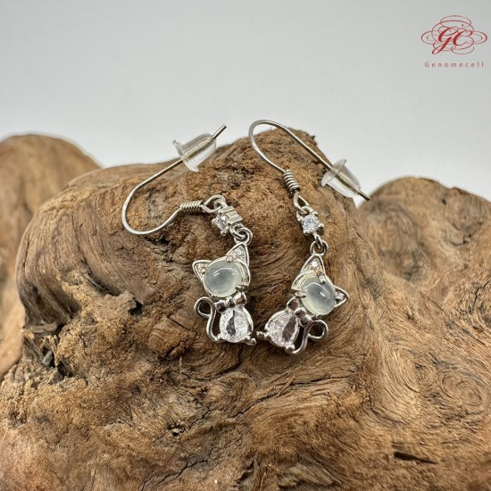 【肌容雪】天然緬甸A貨翡翠貓咪造型耳針 編號519