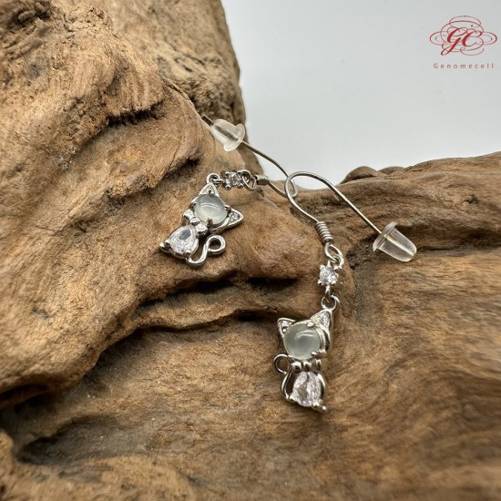 【肌容雪】天然緬甸A貨翡翠貓咪造型耳針 編號519