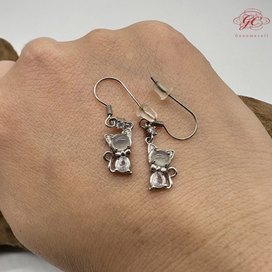 【肌容雪】天然緬甸A貨翡翠貓咪造型耳針 編號519