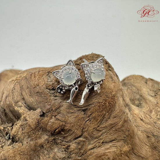 【肌容雪】天然緬甸A貨翡翠貓咪造型耳環 編號547