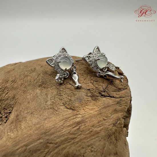 【肌容雪】天然緬甸A貨翡翠貓咪造型耳環 編號547