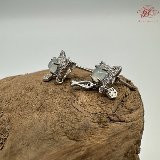 【肌容雪】天然緬甸A貨翡翠貓咪造型耳環 編號547