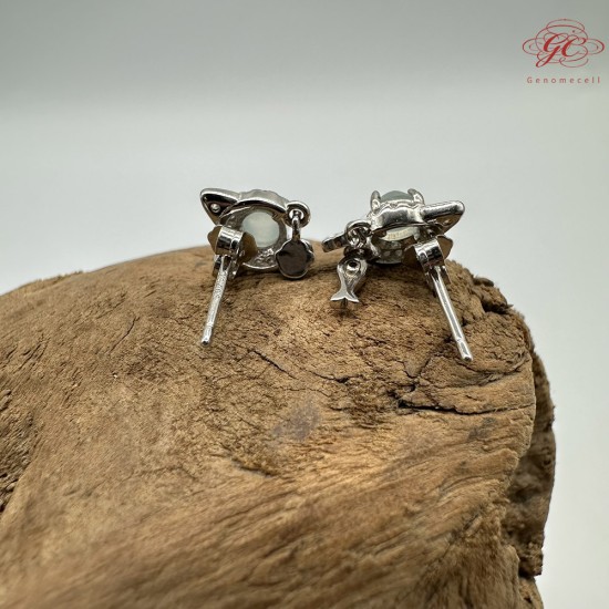 【肌容雪】天然緬甸A貨翡翠貓咪造型耳環 編號547