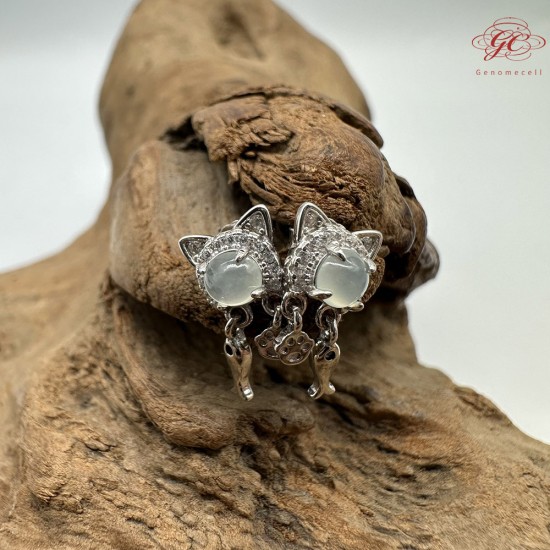 【肌容雪】天然緬甸A貨翡翠貓咪造型耳環 編號547