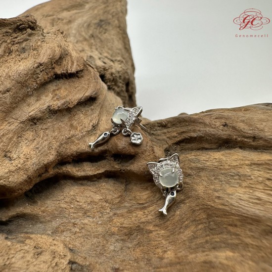 【肌容雪】天然緬甸A貨翡翠貓咪造型耳環 編號547