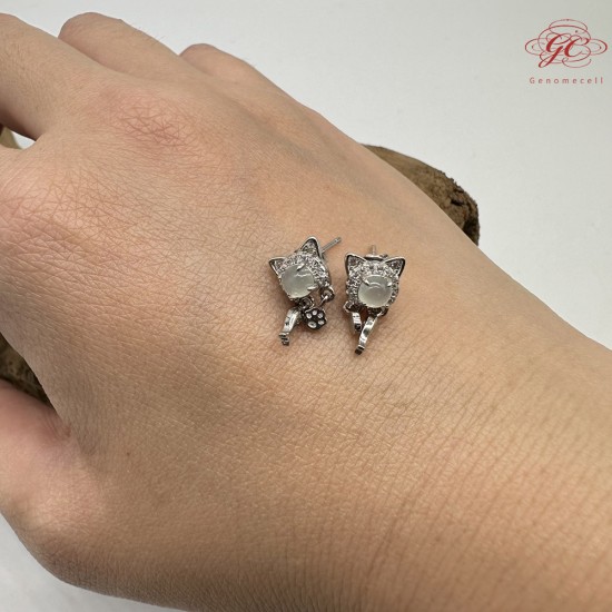 【肌容雪】天然緬甸A貨翡翠貓咪造型耳環 編號547