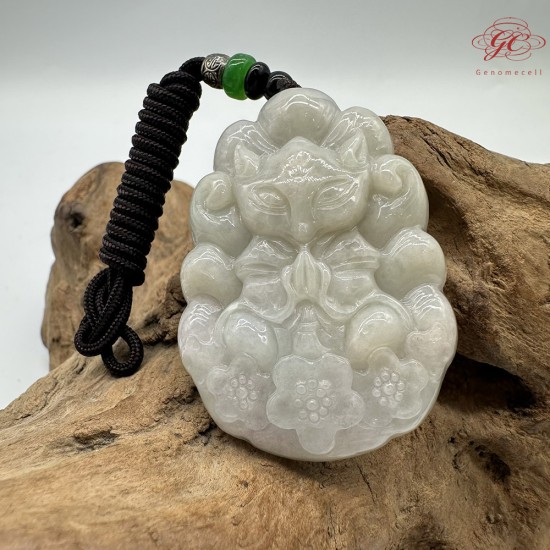【肌容雪】天然緬甸A貨翡翠九尾狐納福玉墜吊飾 編號549