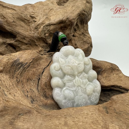 【肌容雪】天然緬甸A貨翡翠九尾狐納福玉墜吊飾 編號549