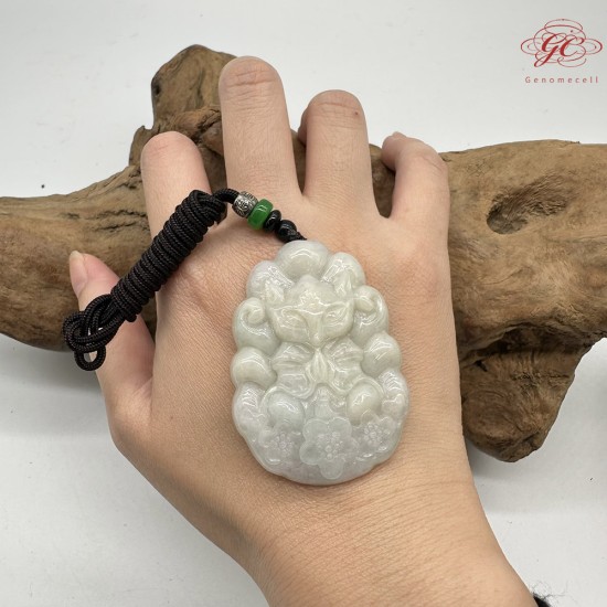 【肌容雪】天然緬甸A貨翡翠九尾狐納福玉墜吊飾 編號549