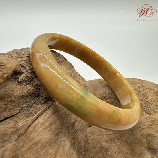 【肌容雪】天然緬甸A貨冰黃翡翠平安鐲 編號553(鐲圍55.4mm#17.5號)