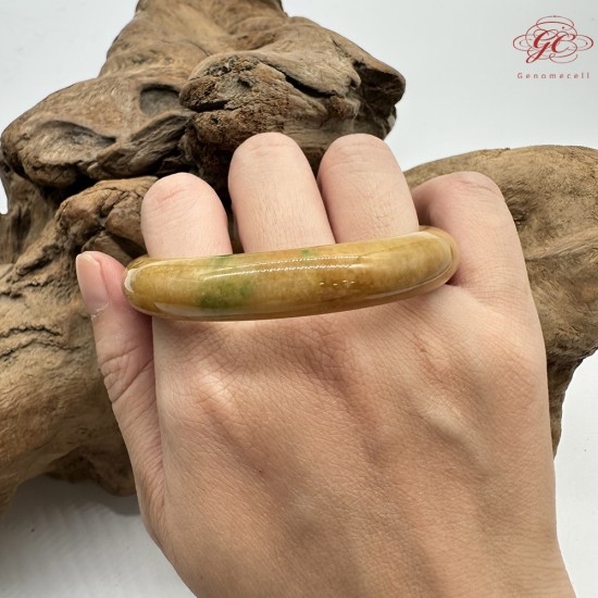 【肌容雪】天然緬甸A貨冰黃翡翠平安鐲 編號553(鐲圍55.4mm#17.5號)