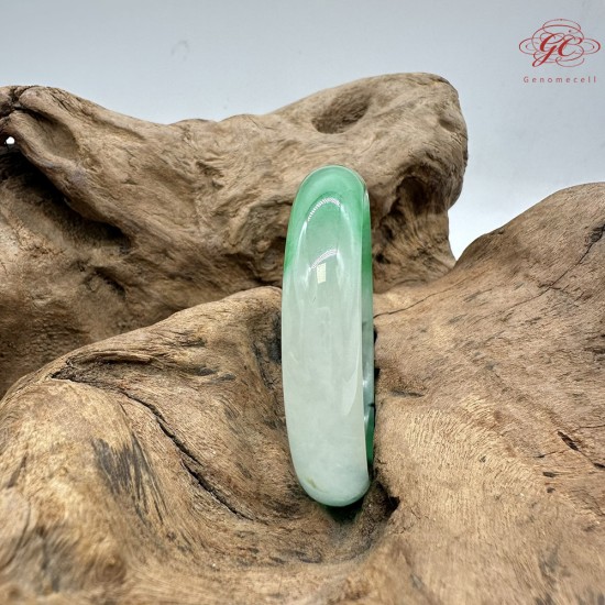 【肌容雪】天然緬甸A貨冰正揚綠飄花翡翠平安鐲 編號563(鐲圍50.0mm#16號)